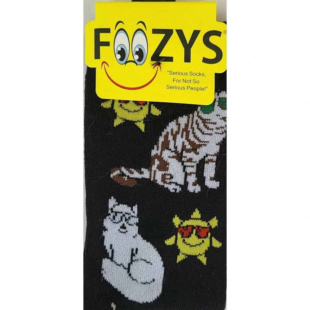Foozys Cat with Sunglasses Sun Sunshine Kitty Animal‎ Black Pairs Women's Socks